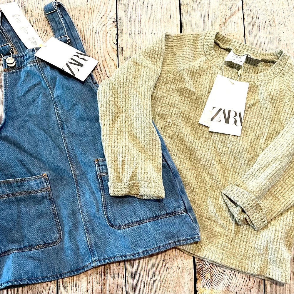 ZARA Jean Overall Dress & Sweater (Size 2-3)